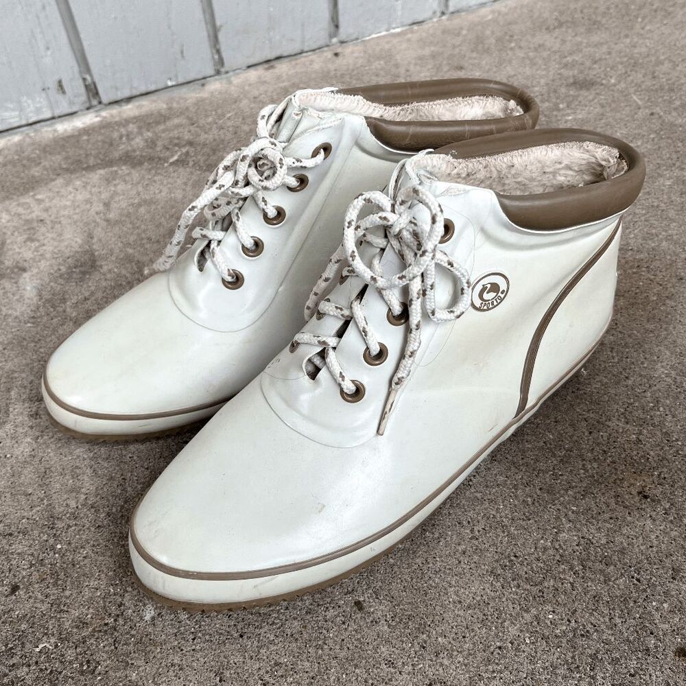 Vintage Sporto White Lace-Up Rain Boots Thermolite Size 9 Waterproof 80s/90s